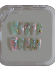 Forest Story: Pastel Green and Pink Nails