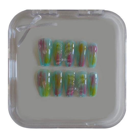 Talent: Multicolour Green & Blue Coffin Nails